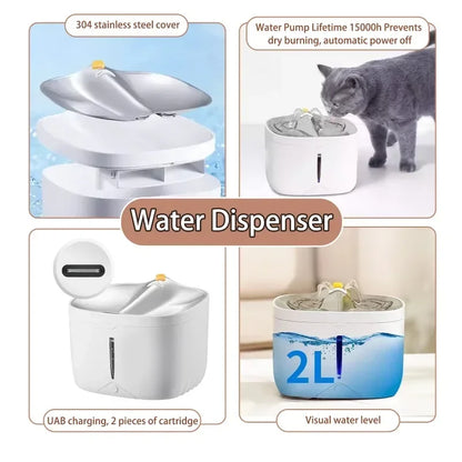 Smart Control Water Fountain for Cat and Dog Inside, App Monitoring, Automatic Pet Drink Dispenser, Tuya Smart Control, 2L