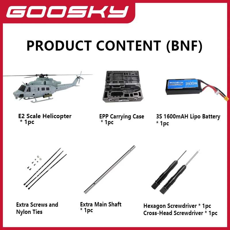 GOOSKY E2 RC Helicopter 1:35 UH-1Y Scale 2.4G 6CH Dual Brushless Direct Drive Motor BNF / RTF with GTS Flight Control System　