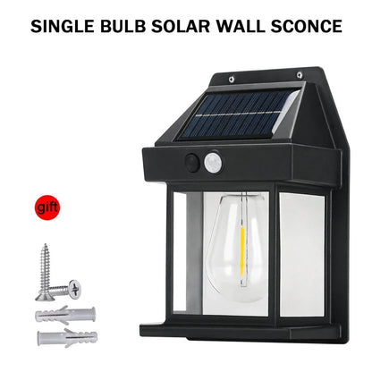 Outdoor Solar Wall Light Dual Bulb Motion Sensor Light Waterproof Solar Porch Light Strip 3 Modes For Courtyard Garage Garden