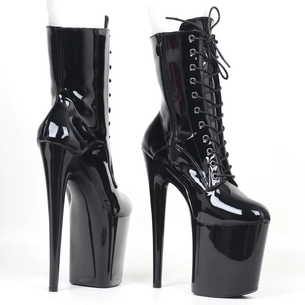 INS Style 20CM Extreme High Heels Platform Boots Lace Up Sexy Pole Dancing Ankle Boots Side Zip 5-12