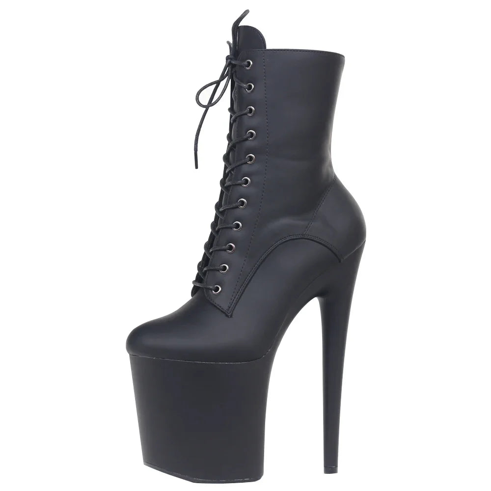 INS Style 20CM Extreme High Heels Platform Boots Lace Up Sexy Pole Dancing Ankle Boots Side Zip 5-12