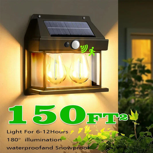 Outdoor Solar Wall Light Dual Bulb Motion Sensor Light Waterproof Solar Porch Light Strip 3 Modes For Courtyard Garage Garden