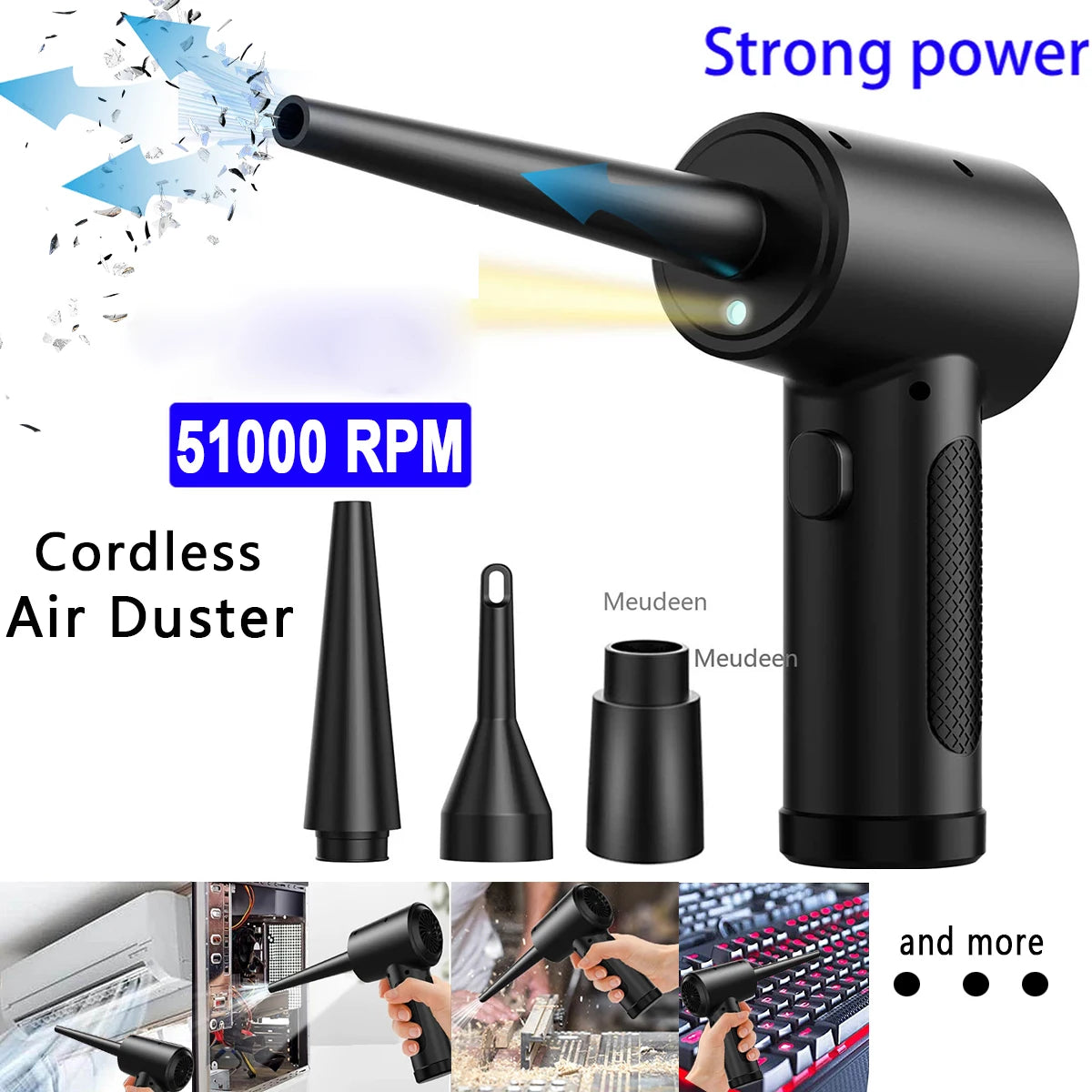 Compressed Air Duster For Computer Keyboard 51000 RPM USB Charging Mini Electric Cordless PC Car Cleaner Wireless Air Blower