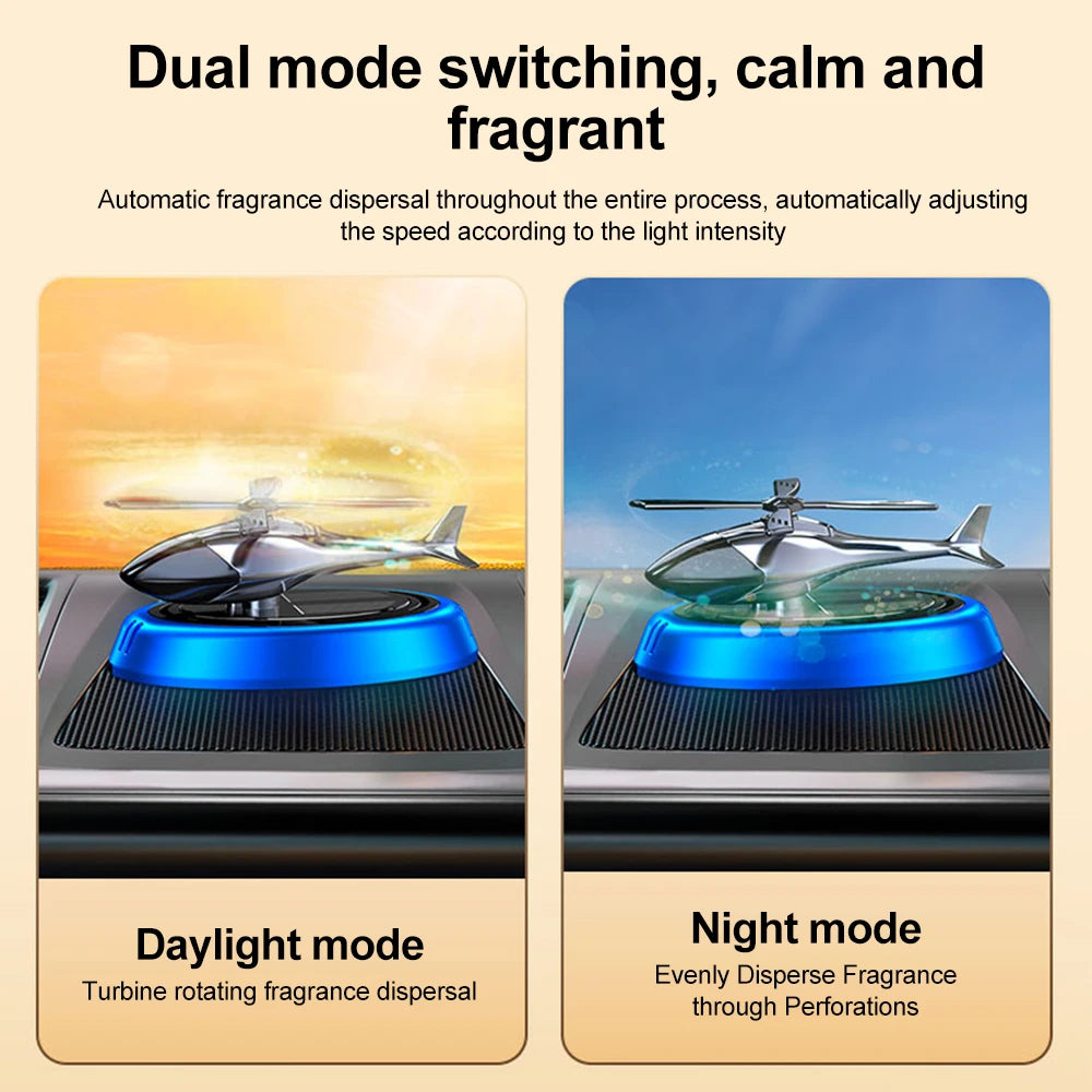 Solar Powered Rotation Helicopter Solar Aromatherapy Car Air Freshener Alloy+ABS Wooden Fragrance Auto Aroma Diffuser