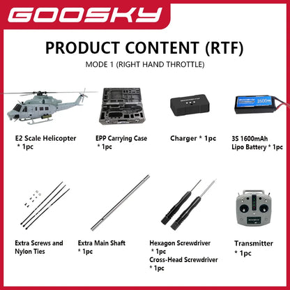 GOOSKY E2 RC Helicopter 1:35 UH-1Y Scale 2.4G 6CH Dual Brushless Direct Drive Motor BNF / RTF with GTS Flight Control System　