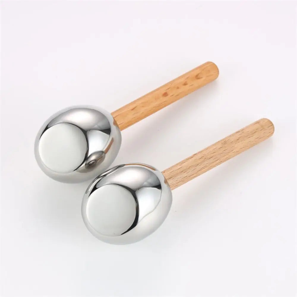 Wooden Handle Ice Wave Ball Narrow Pores Stainless Steel Face Massage Stick Sunlight Repair Soothing The Eyes Facial Ice Globes