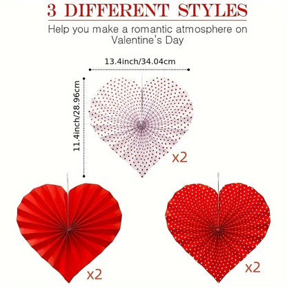 6PCS Heart-shaped Tissue Balls, Various Red and Polka Dot Fans, Suitable for Valentine's Day Romantic Atmosphere Decoration